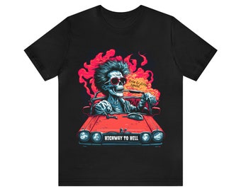 Highway To Hell Retro 80s Road Trip T-Shirt, Skeleton Driving Convertible, Gifts for Car Lovers, Halloween Shirt, Creepy Road Trip to Hell