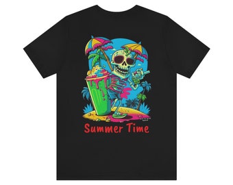 Summer Time Skeleton Drinking on The Beach T-Shirt, Drinking on the Beach Tee, Party on the Beach Shirt, Unisex Summer Gift