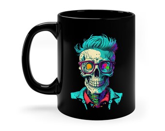Hipster Skeleton Pop Art Design Coffee Mug, Halloween Mug, Pop Art Coffee Mug, Skeleton Mug, Pop Art Skeleton Coffee Mug