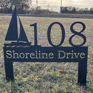 Lawn Address Metal Sign, Sailboat Metal Sign, Address Yard Stake, Address Sign, House Number Sign, Address Sign, Sailing Custom Metal Sign