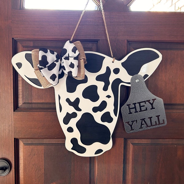 Cow Door Hanger, Cow Metal Door Hanger, Hey Y'all Door Hanger, Door Hanger, Cow Decor, Door Decor, Front Door Sign, Front Door Wreath