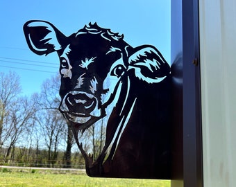 Peeking Calf Metal Sign, Peek-A-Boo Cow, Peeping Cow Sign, Cow Garden Sign, Cattle Signs, Gift Metal Signs for Outdoors, Western Metal Signs