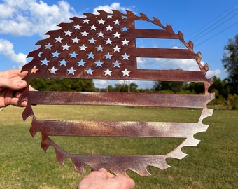 American Flag Metal Sign, Metal American Flag, Saw Blade Sign, Metal Sign, Man Cave Decor, Garage Sign, American Flag Sign, Workshop Sign