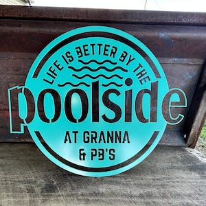 Personalized Poolside Sign, Metal Pool Sign, Poolside Sign, Backyard Metal Signs, Metal Sign, Gift Metal Signs for Outdoors, Housewarming