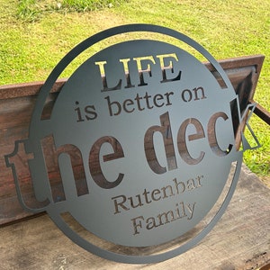 Letrero de terraza personalizado, letrero de metal personalizado, letrero de patio, letrero de porche personalizado, letrero de metal para terraza, letrero con nombre de familia, letreros de metal de regalo para exteriores