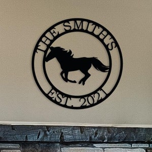 Personalized Horse Metal Sign: Equestrian Family Name Decor