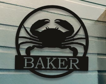 Personalized Beach Sign, Crab Metal Sign, Nautical House Sign, Crab Decor, Coastal Decor, Address Metal Sign, Shore House Sign Gift