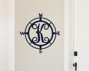 Monogram Metal Sign, Monogram Compass Sign, Metal Sign, Coastal Decor, Personalized Metal Sign, Nautical Compass Wall Art, Wedding Gift