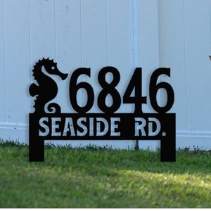 Lawn Address Metal Sign, Seahorse Decor, Address Sign, House Number Sign, Coastal Personalized Decor, Nautical Sign, Custom Address Sign