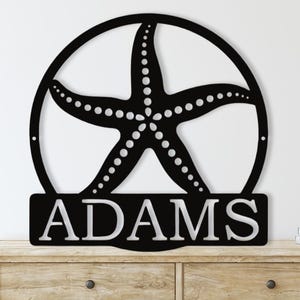 Personalized Beach Sign, Metal Starfish Decor, Outdoor Beach Decor, Nautical House Sign, Coastal Wall Art, Ocean Wall Art, Address Sign