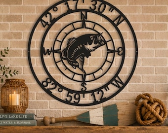 Personalized GPS Coordinates Sign, Wall Art Compass, Lake House Decor