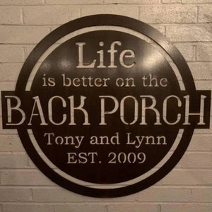 Custom Porch Metal Sign, Back Porch Metal Sign, Backyard Sign, Backyard Decor, Welcome Metal Sign, Relaxing Porch Signs, Family Name Sign