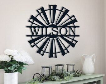 Cutom Windmill Sign, Metal Last Name Sign, Farmhouse Wall Decor, Custom Farm Sign, Metal Family Name Sign, Farm Decor, Monogram Metal Sign