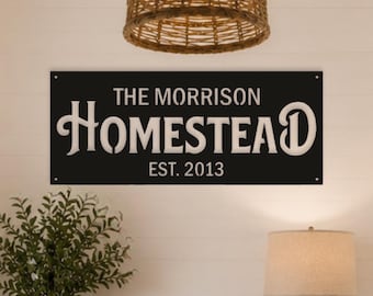 Personalized Family Homestead Sign, Family Name Wall Art, Custom Metal Sign, Modern Farmhouse Decor