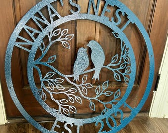 Personalized Bird Metal Sign, Love Bird Sign, Metal Anniversary Sign, Established Sign, Bird Family Wall Art, Gift for Couples, Grandparent