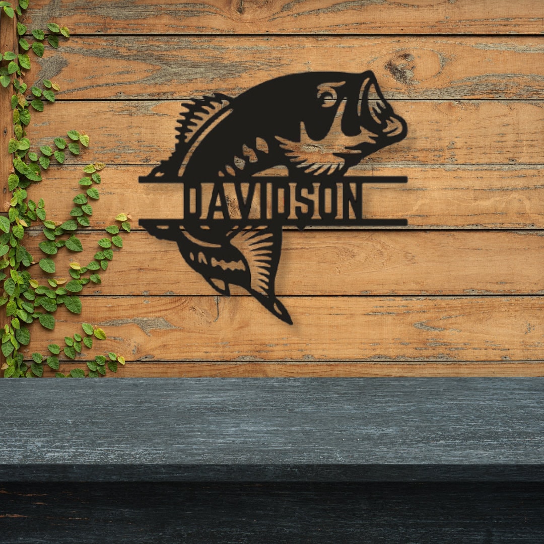 Personalized Bass Fish Metal Sign, Custom Fishing Wall Art, Outdoor ...