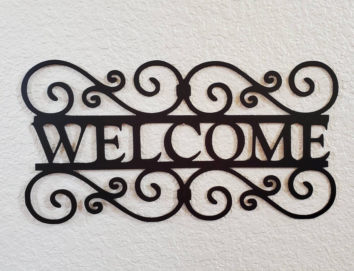 Metal Scroll Welcome Sign Welcome Metal Wall Decor Scroll - Etsy