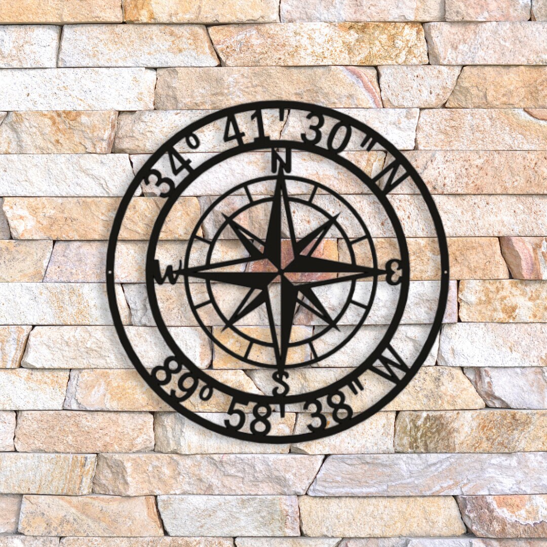 Custom Compass Metal Sign, GPS Compass Metal Sign, Custom Coordinates ...