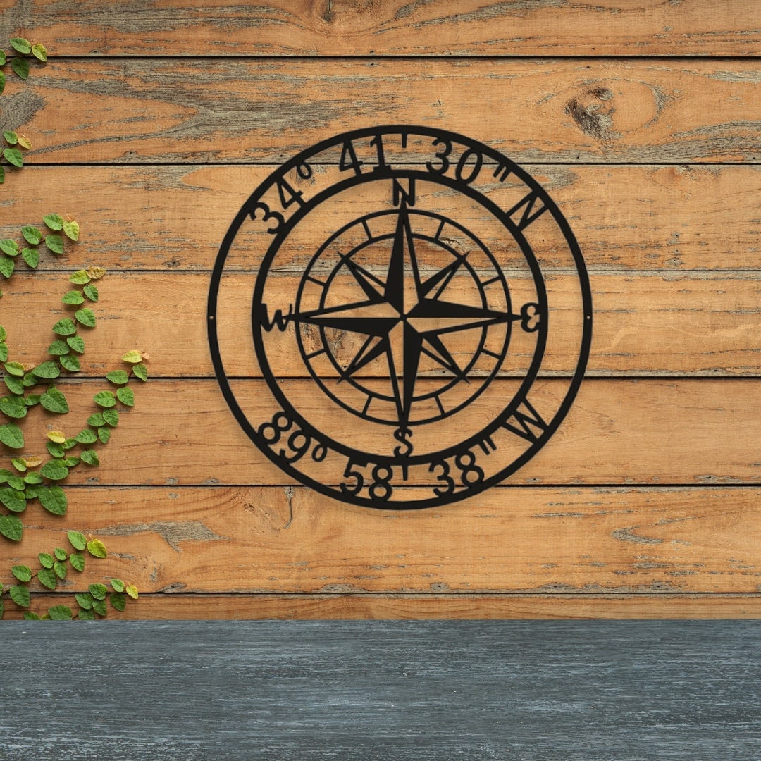 Custom Compass Metal Sign, GPS Compass Metal Sign, Custom Coordinates ...