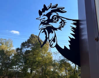 Peek-A-Boo Metal Chicken, Garden Decor, Chicken Coop Sign, Peeping Chicken, Rooster Decor, Metal Sign, Garden Art, Garden Gift, Hen House
