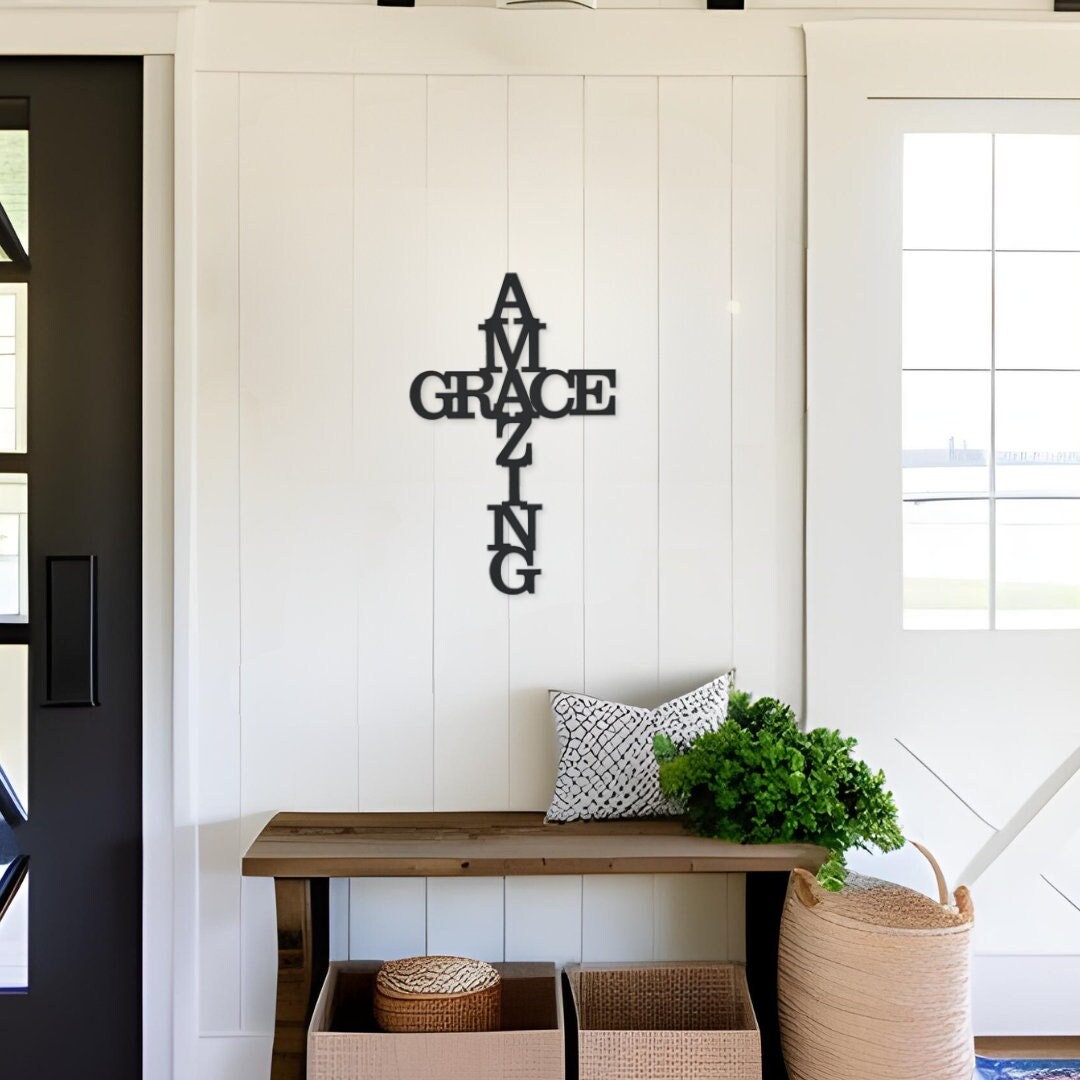 Amazing Grace Metal Cross, Amazing Grace Wall Decor, Cross Decor