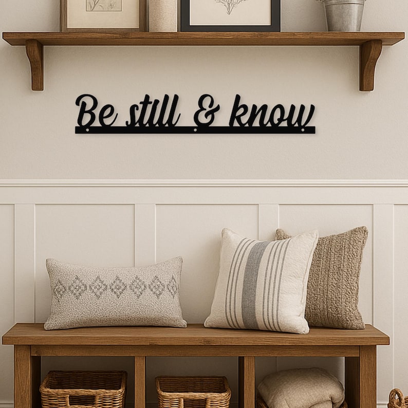 Faith-inspired over-the-door scripture sign for hallway or entry, Psalm 46:10 décor