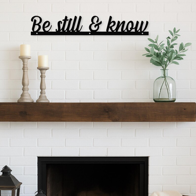Rustic metal Christian wall art with Be Still and Know verse, handmade USA décor