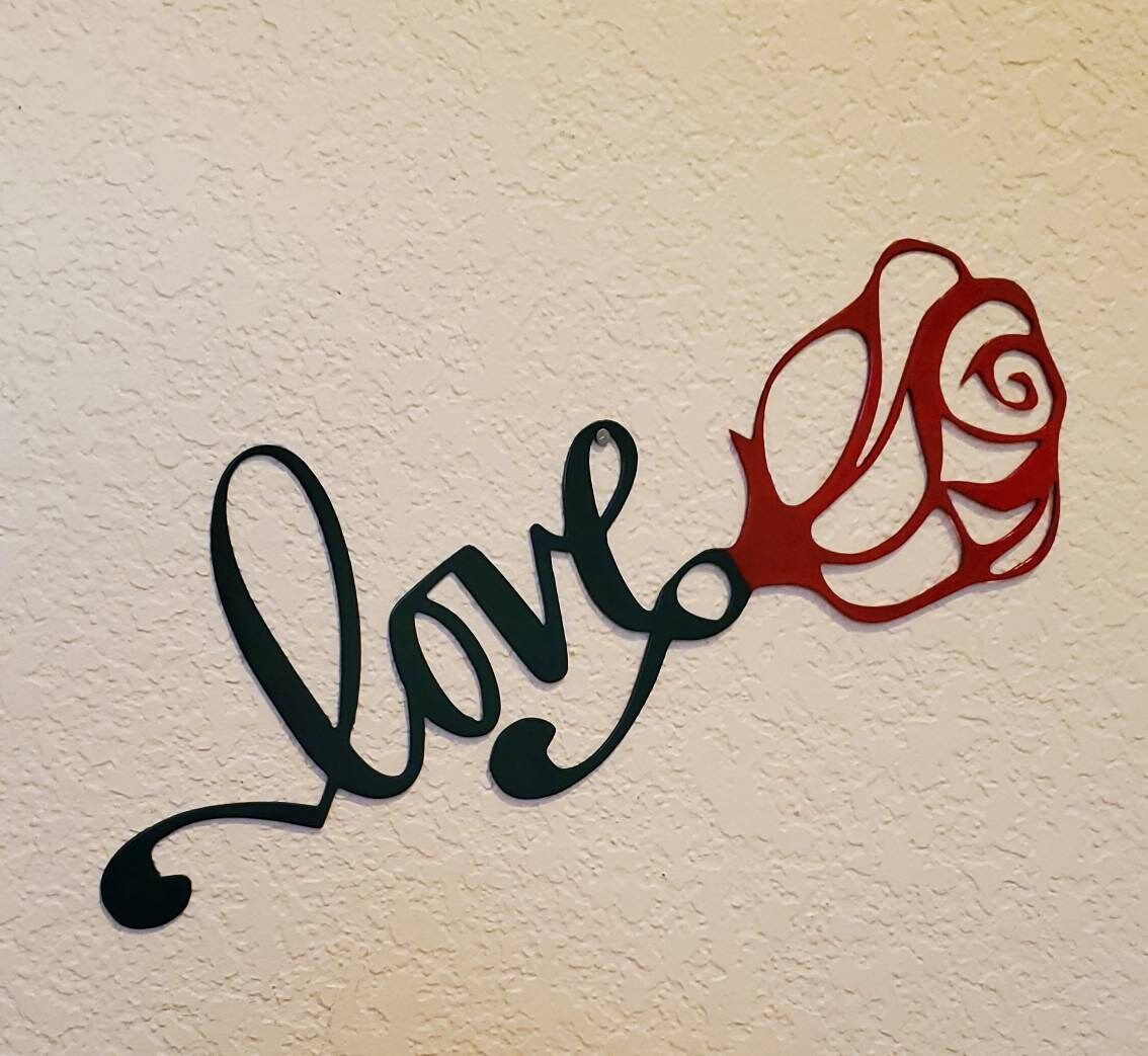 Love Rose Metal Sign Rose Sign Rose Gift Wall Hanging Etsy