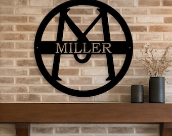 Regalo de boda, letrero de metal personalizado con apellido para recién casados, monograma circular personalizado, decoración del hogar, arte de pared con nombre familiar, regalo para la puerta de entrada