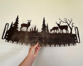 Metal Deer Sign, Nature Wall Decor, Rustic Deer Wall Art, Deer Hunter Gift, Hunting Sign, Cabin Sign, Gifts for Him, Metal Saw Art