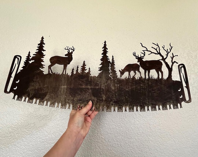 Metal Deer Sign, Nature Wall Decor, Rustic Deer Wall Art, Deer Hunter Gift, Hunting Sign, Cabin Sign, Gifts for Him, Metal Saw Art