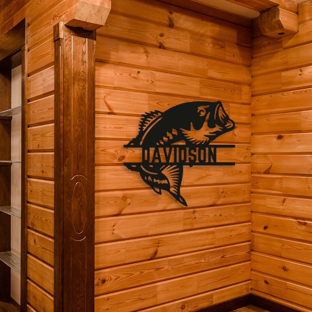 Personalized Bass Fish Metal Sign, Custom Fishing Wall Art, Outdoor ...