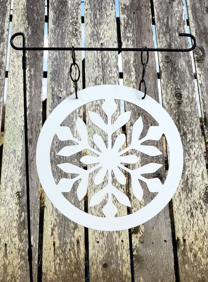 Snowflake Metal Garden Flag, Snowflake Garden Flag, Winter Garden Flag, Metal Garden Flag, Snow Garden Flag, Metal Yard Art, Outdoor Sign image 2