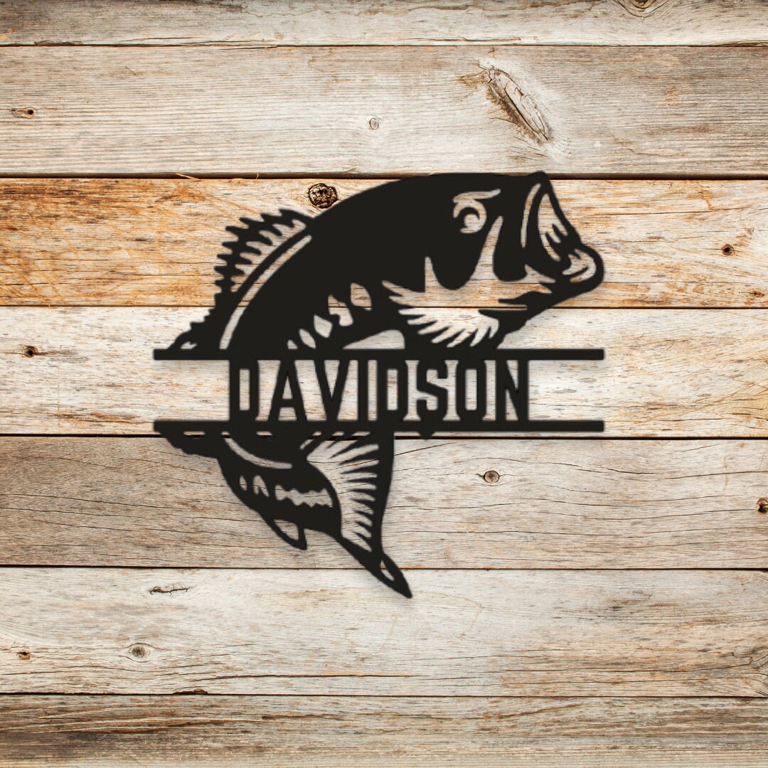 Personalized Bass Fish Metal Sign, Custom Fishing Wall Art, Outdoor ...