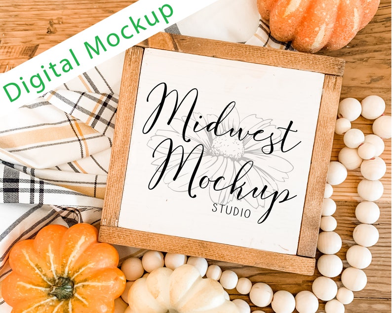 Download Fall Farmhouse Wood Sign Mockup Flat Lay Mockup Pumpkin | Etsy