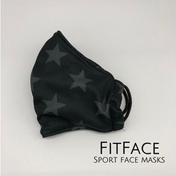 Athletic Reusable Face Mask WORKOUT FACE MASK Black With Gray Stars 