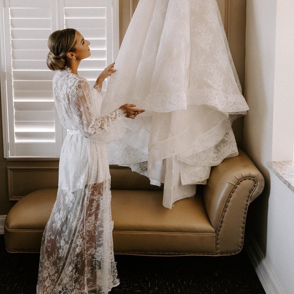 Robe de mariée longueur au sol, robe de mariée longueur cheville, robe de mariée longue, robe de chambre, robe de chambre boudoir, longue robe de mariée en dentelle, LA CATALINA