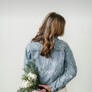 Bride Denim Jacket, Customized Personalized Jacket, Future Mrs., Bride to Be, Pearl Denim Jacket image 2