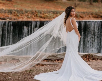 Cathedral Tulle Veil, Royal Length Veil 500cm, White Bridal Wedding Veil, Ivory Veil, Off White Veil, Dramatic Wedding Veil, Simple Veil