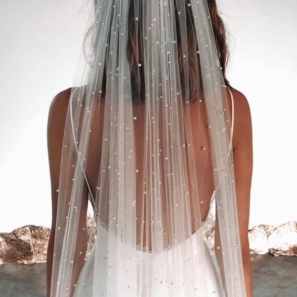 Pearl Cathedral Wedding Veil, Elegant Bridal Veil, Ivory Veil, Wedding Hair Accessory, Classic Veil, White Veil, 300CM Bridal Veil