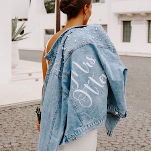 Bride Denim Jacket, Customized Personalized Jacket, Future Mrs., Bride to Be, Pearl Denim Jacket image 3