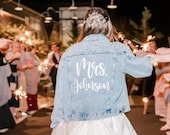 Personalized Bride Jean Jacket, Future Mrs Pearl Denim Jacket, Custom Last Name Wedding Jacket, Bridal Gift, Glam Bride Distressed Jacket