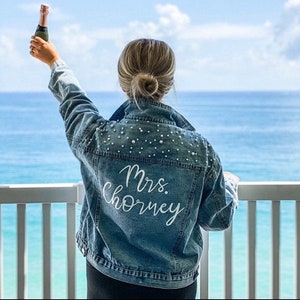 Bride Denim Jacket, Customized Personalized Jacket, Future Mrs., Bride to Be, Pearl Denim Jacket image 1