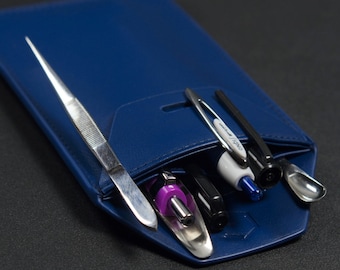 Pocket Protector Pen and Pencil Pouch, Geek Chic Accessory for Lab Coats, Modern Faux Leather Badge ID Holder for Scientists and Engineers