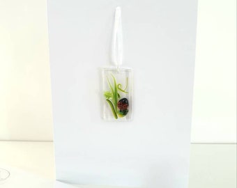 Ladybird Fused Glass Suncatcher All Occasions Keepsake Card Birthday Thank You Friend Keepsake Gift Thinking of you Miss You. Bug Card!