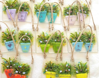 Colourful Plant Pot Suncatcher with Jute Hanger. Beautiful in a Window or on the Wall. Ideal for Mother's Day!