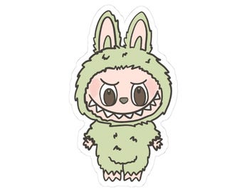 Green Grape Labubu Monster Kiss-Cut Stickers