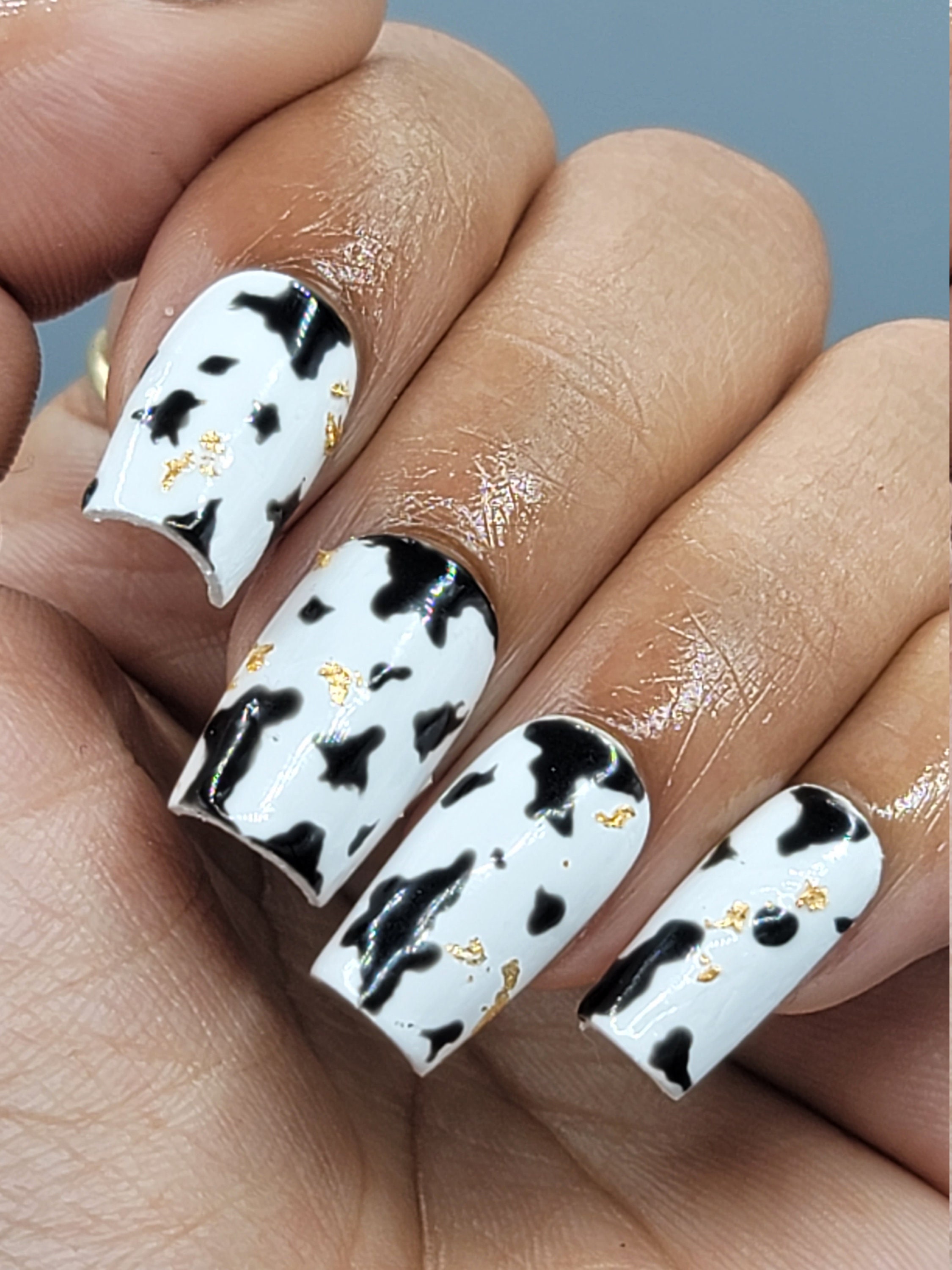 COW PRINT NAILS | Country acrylic nails, Boho nails, Cow nails