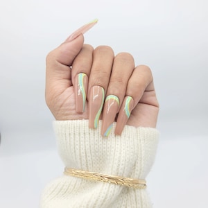 Neon Green swirl nails/ press on nails/ fall nails/ trendy nails