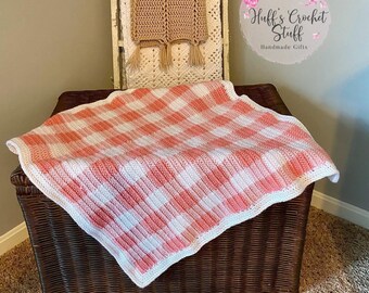 Gingham Baby Blanket | Plaid | Crochet | Pink and White |